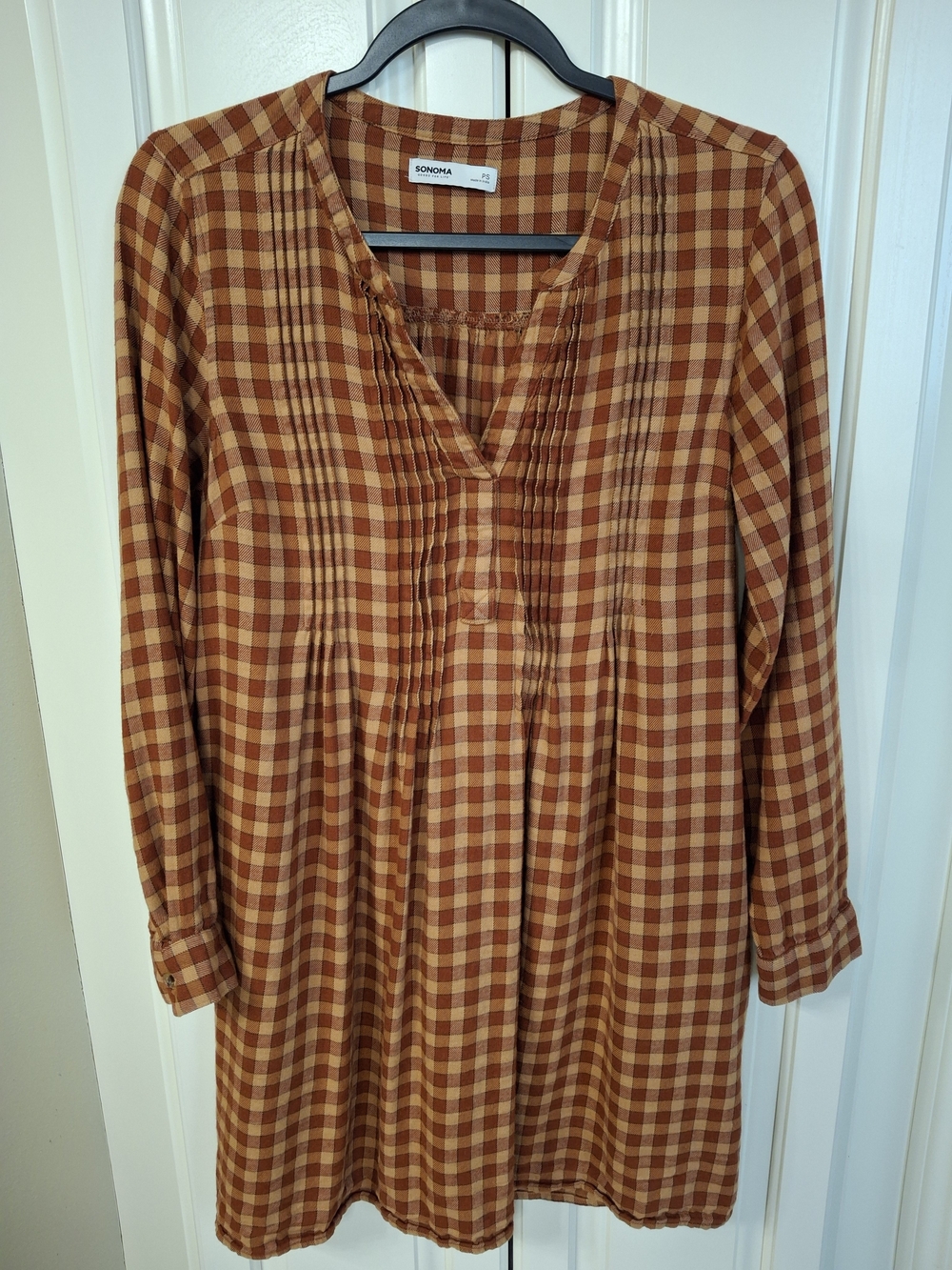 Sonoma Rust and Tan Plaid Tunic Top